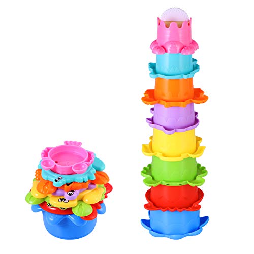 TOYMYTOY Baby Bad Spielzeug Set Stapelbecher Wasser 8PCS Abfliessen Becher Stapeln Spielzeug für Kinder BPA Frei Badewannenspielzeug Sandspielzeug von TOYMYTOY