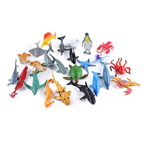 TOYMYTOY Meer Tier Badespielzeug Figuren, 24 Pack, Kunststoff Ozean Kreatur Spielzeug Set für Kinder, Tier Kuchen Topper von TOYMYTOY