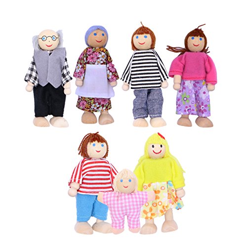 TOYMYTOY Puppenhaus Puppen,Holzpuppe Spielzeug Familie Puppen Spielzeug,7pcs (zufällige Farbe) von TOYMYTOY