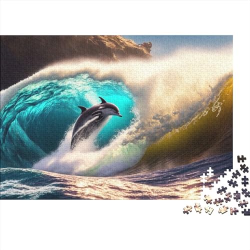 Dolphin Jumping in The Waves Puzzle 300 Teile Für Erwachsene Lernspiel Herausforderungsspielzeug 300-teilige Hölzern Sea Creature Puzzles Geschenk, Raumdekoration, 300pcs (40x28cm) von TOYOCC