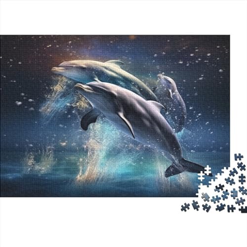 Leaping Dolphin Puzzle 500 Teile Für Erwachsene Lernspiel Herausforderungsspielzeug 500-teilige Hölzern Sea Animals Puzzles Geschenk, Raumdekoration, 500pcs (52x38cm) von TOYOCC