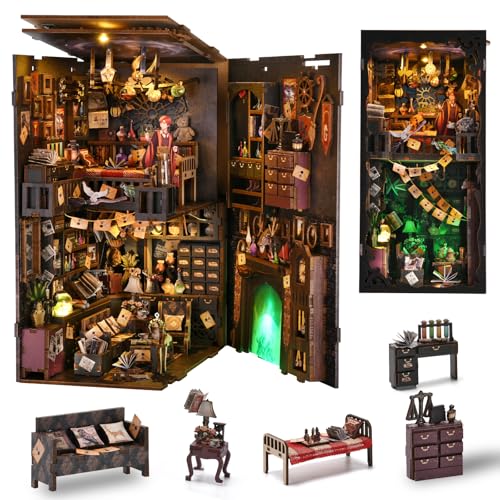 TOYQI Book Nook Kit, Booknook Kits for Adults and Teens, DIY 3D Wooden Puzzle Bookend Miniature Dollhouse Kit Bookshelf Decor Alley Build Model with Dust Cover von TOYQI