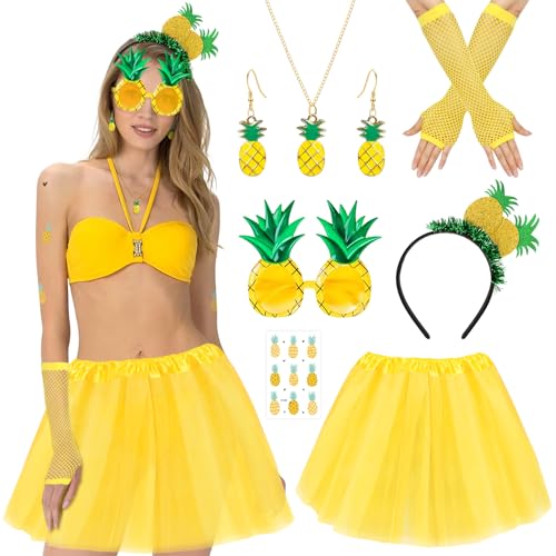 TOYTOPIE Ananas Kostüm Damen 7 Stück, Hawaii Tropisches Party Outfit mit Rock, Sonnenbrille, Handschuhen, Halskette und Haarreif, Lustiges Frucht Kostüm für Sommer, Karneval und Festival TOYTOPIE Ananas Kostüm Damen 7 Stück, Hawaii Tropisches Party Outfit mit Rock, Sonnenbrille, Handschuhen, Halskette und Haarreif, Lustiges Frucht Kostüm für Sommer, Karneval und Festival von TOYTOPIE