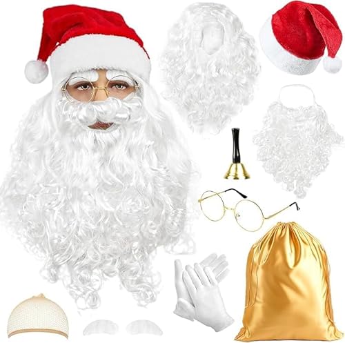 TOYTOPIE Weihnachtsmann Perücke Bart Mütze Handschuhe Weihnachtsmann Tasche Brille Weihnachtskostüm Accessories von TOYTOPIE