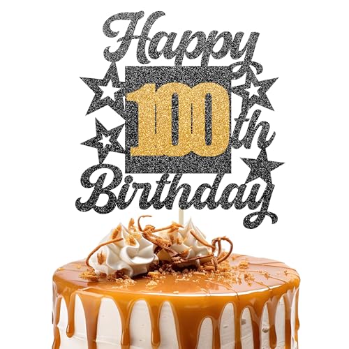 Happy 100th Birthday Cake Topper - Cheers to 100 Years Black Gold Glitter - 100 & Fabulous Cake Decoration - Kids Birthday Cake Topper for Girls or Boys - Party Supplies Happy 100th Birthday Cake Topper - Cheers to 100 Years Black Gold Glitter - 100 & Fabulous Cake Decoration - Kids Birthday Cake Topper for Girls or Boys - Party Supplies von TOYVENTURES