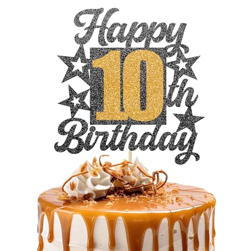 Happy 10th Birthday Cake Topper - Cheers to 10 Years Black Gold Glitter - 10 & Fabulous Cake Decoration - Kids Birthday Cake Topper for Girls or Boys - Party Supplies Happy 10th Birthday Cake Topper - Cheers to 10 Years Black Gold Glitter - 10 & Fabulous Cake Decoration - Kids Birthday Cake Topper for Girls or Boys - Party Supplies von TOYVENTURES