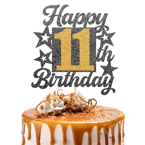 Happy 11th Birthday Cake Topper - Cheers to 11 Years Black Gold Glitter - 11 & Fabulous Cake Decoration - Kids Birthday Cake Topper for Girls or Boys - Party Supplies Happy 11th Birthday Cake Topper - Cheers to 11 Years Black Gold Glitter - 11 & Fabulous Cake Decoration - Kids Birthday Cake Topper for Girls or Boys - Party Supplies von TOYVENTURES