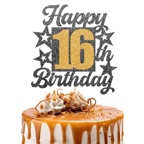 Happy 16th Birthday Cake Topper - Cheers to 16 Years Black Gold Glitter - 16 & Fabulous Cake Decoration - Kids Birthday Cake Topper for Girls or Boys - Party Supplies Happy 16th Birthday Cake Topper - Cheers to 16 Years Black Gold Glitter - 16 & Fabulous Cake Decoration - Kids Birthday Cake Topper for Girls or Boys - Party Supplies von TOYVENTURES