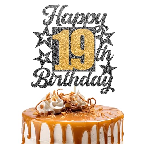 Happy 19th Birthday Cake Topper - Cheers to 19 Years Black Gold Glitter - 19 & Fabulous Cake Decoration - Kids Birthday Cake Topper for Girls or Boys - Party Supplies Happy 19th Birthday Cake Topper - Cheers to 19 Years Black Gold Glitter - 19 & Fabulous Cake Decoration - Kids Birthday Cake Topper for Girls or Boys - Party Supplies von TOYVENTURES