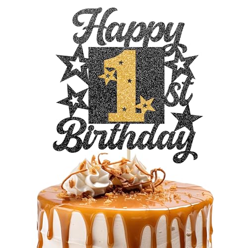 Happy 1st Birthday Cake Topper - Cheers to 1 Year Black Gold Glitter - 1 & Fabulous Cake Decoration - Kids Birthday Cake Topper for Girls or Boys - Party Supplies Happy 1st Birthday Cake Topper - Cheers to 1 Year Black Gold Glitter - 1 & Fabulous Cake Decoration - Kids Birthday Cake Topper for Girls or Boys - Party Supplies von TOYVENTURES