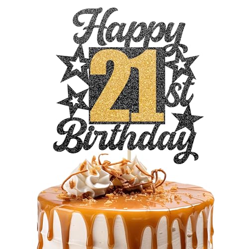 Happy 21st Birthday Cake Topper - Cheers to 21 Years Black Gold Glitter - 21 & Fabulous Cake Decoration - Kids Birthday Cake Topper for Girls or Boys - Party Supplies Happy 21st Birthday Cake Topper - Cheers to 21 Years Black Gold Glitter - 21 & Fabulous Cake Decoration - Kids Birthday Cake Topper for Girls or Boys - Party Supplies von TOYVENTURES