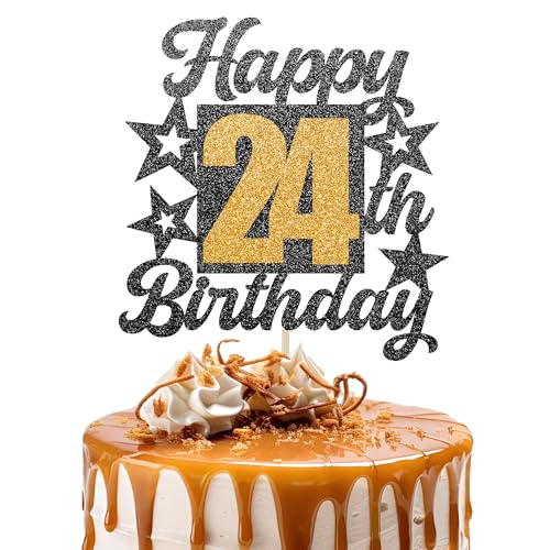 Happy 24th Birthday Cake Topper - Cheers to 24 Years Black Gold Glitter - 24 & Fabulous Cake Decoration - Kids Birthday Cake Topper for Girls or Boys - Party Supplies Happy 24th Birthday Cake Topper - Cheers to 24 Years Black Gold Glitter - 24 & Fabulous Cake Decoration - Kids Birthday Cake Topper for Girls or Boys - Party Supplies von TOYVENTURES