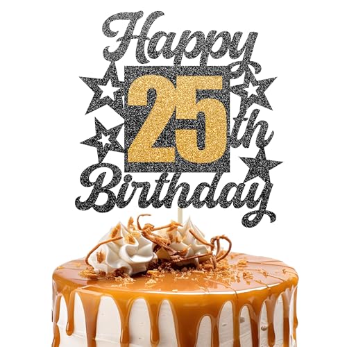 Happy 25th Birthday Cake Topper - Cheers to 25 Years Black Gold Glitter - 25 & Fabulous Cake Decoration - Kids Birthday Cake Topper for Girls or Boys - Party Supplies Happy 25th Birthday Cake Topper - Cheers to 25 Years Black Gold Glitter - 25 & Fabulous Cake Decoration - Kids Birthday Cake Topper for Girls or Boys - Party Supplies von TOYVENTURES