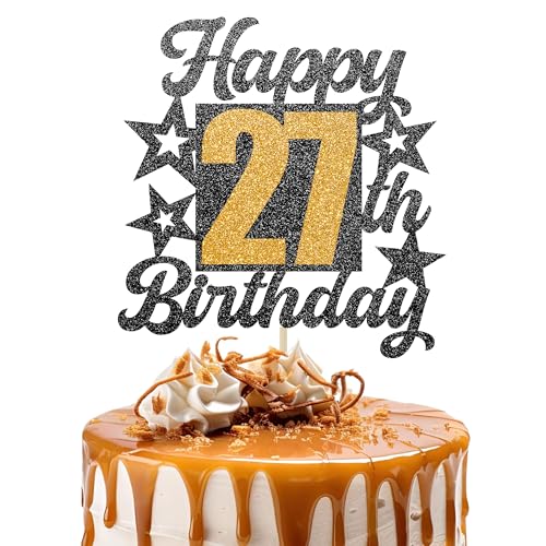 Happy 27th Birthday Cake Topper - Cheers to 27 Years Black Gold Glitter - 27 & Fabulous Cake Decoration - Kids Birthday Cake Topper for Girls or Boys - Party Supplies Happy 27th Birthday Cake Topper - Cheers to 27 Years Black Gold Glitter - 27 & Fabulous Cake Decoration - Kids Birthday Cake Topper for Girls or Boys - Party Supplies von TOYVENTURES