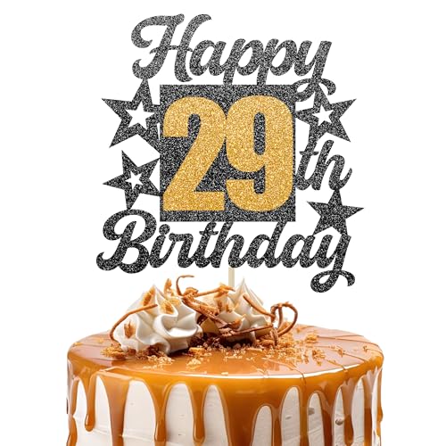 Happy 29th Birthday Cake Topper - Cheers to 29 Years Black Gold Glitter - 29 & Fabulous Cake Decoration - Kids Birthday Cake Topper for Girls or Boys - Party Supplies Happy 29th Birthday Cake Topper - Cheers to 29 Years Black Gold Glitter - 29 & Fabulous Cake Decoration - Kids Birthday Cake Topper for Girls or Boys - Party Supplies von TOYVENTURES