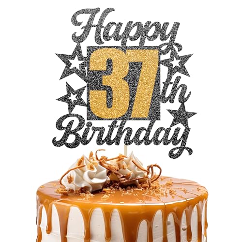 Happy 37th Birthday Cake Topper - Cheers to 37 Years Black Gold Glitter - 37 & Fabulous Cake Decoration - Kids Birthday Cake Topper for Girls or Boys - Party Supplies Happy 37th Birthday Cake Topper - Cheers to 37 Years Black Gold Glitter - 37 & Fabulous Cake Decoration - Kids Birthday Cake Topper for Girls or Boys - Party Supplies von TOYVENTURES