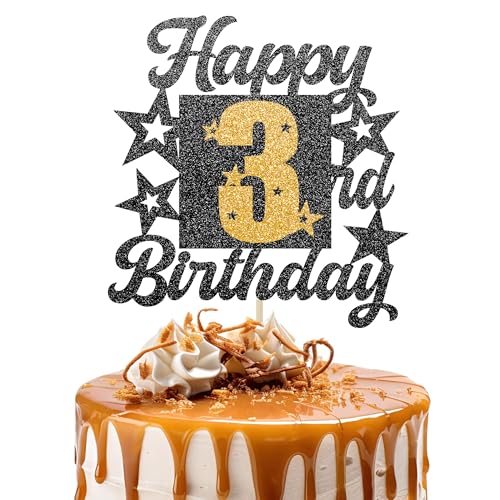 Happy 3rd Birthday Cake Topper - Cheers to 3 Years Black Gold Glitter - 3 & Fabulous Cake Decoration - Kids Birthday Cake Topper for Girls or Boys - Party Supplies Happy 3rd Birthday Cake Topper - Cheers to 3 Years Black Gold Glitter - 3 & Fabulous Cake Decoration - Kids Birthday Cake Topper for Girls or Boys - Party Supplies von TOYVENTURES