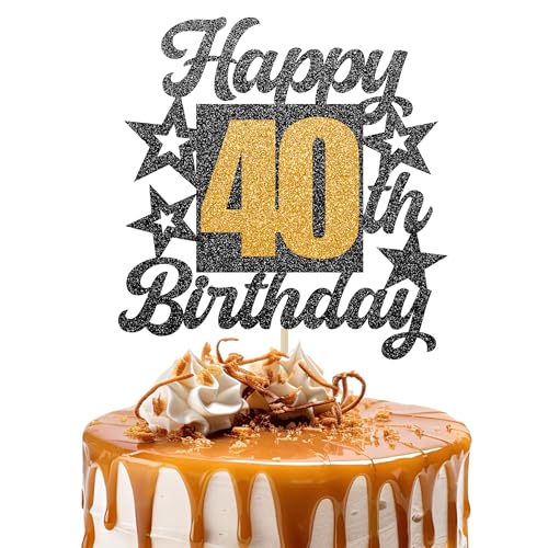 Happy 40th Birthday Cake Topper - Cheers to 40 Years Black Gold Glitter - 40 & Fabulous Cake Decoration - Kids Birthday Cake Topper for Girls or Boys - Party Supplies Happy 40th Birthday Cake Topper - Cheers to 40 Years Black Gold Glitter - 40 & Fabulous Cake Decoration - Kids Birthday Cake Topper for Girls or Boys - Party Supplies von TOYVENTURES