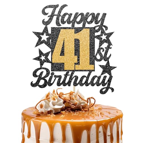 Happy 41st Birthday Cake Topper - Cheers to 41 Years Black Gold Glitter - 41 & Fabulous Cake Decoration - Kids Birthday Cake Topper for Girls or Boys - Party Supplies Happy 41st Birthday Cake Topper - Cheers to 41 Years Black Gold Glitter - 41 & Fabulous Cake Decoration - Kids Birthday Cake Topper for Girls or Boys - Party Supplies von TOYVENTURES