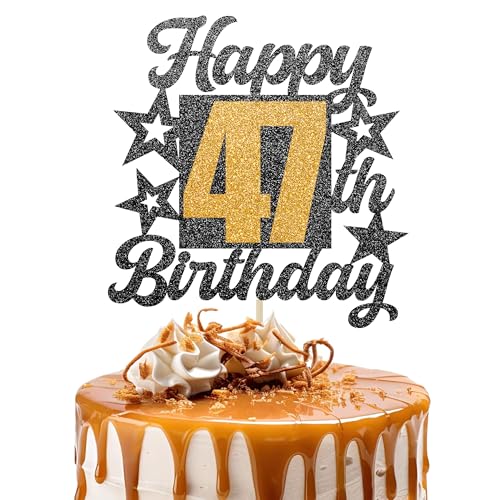 Happy 47th Birthday Cake Topper - Cheers to 47 Years Black Gold Glitter - 47 & Fabulous Cake Decoration - Kids Birthday Cake Topper for Girls or Boys - Party Supplies Happy 47th Birthday Cake Topper - Cheers to 47 Years Black Gold Glitter - 47 & Fabulous Cake Decoration - Kids Birthday Cake Topper for Girls or Boys - Party Supplies von TOYVENTURES