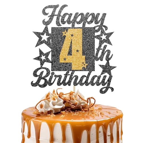 Happy 4th Birthday Cake Topper - Cheers to 4 Years Black Gold Glitter - 4 & Fabulous Cake Decoration - Kids Birthday Cake Topper for Girls or Boys - Party Supplies Happy 4th Birthday Cake Topper - Cheers to 4 Years Black Gold Glitter - 4 & Fabulous Cake Decoration - Kids Birthday Cake Topper for Girls or Boys - Party Supplies von TOYVENTURES