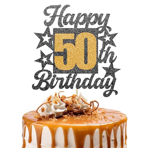 Happy 50th Birthday Cake Topper - Cheers to 50 Years Black Gold Glitter - 50 & Fabulous Cake Decoration - Kids Birthday Cake Topper for Girls or Boys - Party Supplies Happy 50th Birthday Cake Topper - Cheers to 50 Years Black Gold Glitter - 50 & Fabulous Cake Decoration - Kids Birthday Cake Topper for Girls or Boys - Party Supplies von TOYVENTURES