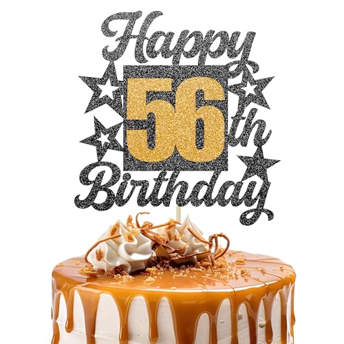 Happy 56th Birthday Cake Topper - Cheers to 56 Years Black Gold Glitter - 56 & Fabulous Cake Decoration - Kids Birthday Cake Topper for Girls or Boys - Party Supplies Happy 56th Birthday Cake Topper - Cheers to 56 Years Black Gold Glitter - 56 & Fabulous Cake Decoration - Kids Birthday Cake Topper for Girls or Boys - Party Supplies von TOYVENTURES