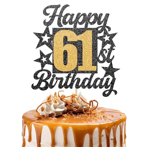 Happy 61st Birthday Cake Topper - Cheers to 61 Years Black Gold Glitter - 61 & Fabulous Cake Decoration - Kids Birthday Cake Topper for Girls or Boys - Party Supplies Happy 61st Birthday Cake Topper - Cheers to 61 Years Black Gold Glitter - 61 & Fabulous Cake Decoration - Kids Birthday Cake Topper for Girls or Boys - Party Supplies von TOYVENTURES