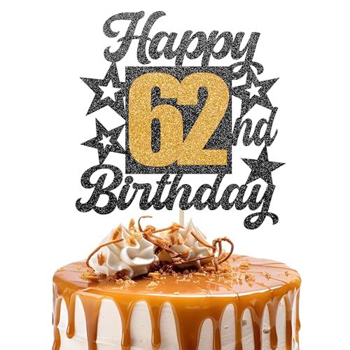 Happy 62nd Birthday Cake Topper - Cheers to 62 Years Black Gold Glitter - 62 & Fabulous Cake Decoration - Kids Birthday Cake Topper for Girls or Boys - Party Supplies Happy 62nd Birthday Cake Topper - Cheers to 62 Years Black Gold Glitter - 62 & Fabulous Cake Decoration - Kids Birthday Cake Topper for Girls or Boys - Party Supplies von TOYVENTURES