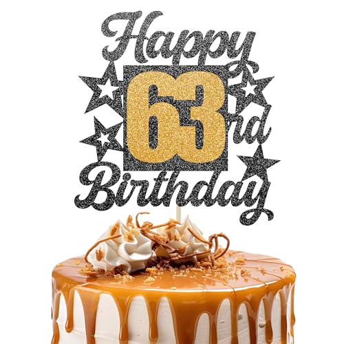 Happy 63rd Birthday Cake Topper - Cheers to 63 Years Black Gold Glitter - 63 & Fabulous Cake Decoration - Kids Birthday Cake Topper for Girls or Boys - Party Supplies Happy 63rd Birthday Cake Topper - Cheers to 63 Years Black Gold Glitter - 63 & Fabulous Cake Decoration - Kids Birthday Cake Topper for Girls or Boys - Party Supplies von TOYVENTURES