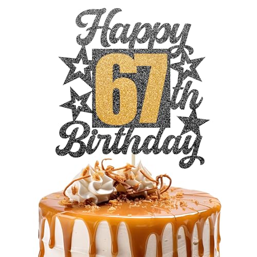 Happy 67th Birthday Cake Topper - Cheers to 67 Years Black Gold Glitter - 67 & Fabulous Cake Decoration - Kids Birthday Cake Topper for Girls or Boys - Party Supplies Happy 67th Birthday Cake Topper - Cheers to 67 Years Black Gold Glitter - 67 & Fabulous Cake Decoration - Kids Birthday Cake Topper for Girls or Boys - Party Supplies von TOYVENTURES