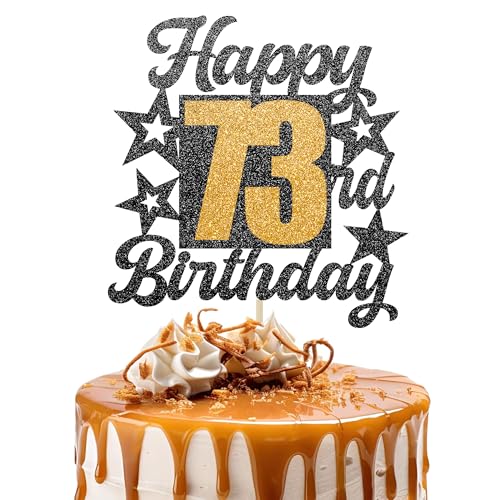 Happy 73rd Birthday Cake Topper - Cheers to 73 Years Black Gold Glitter - 73 & Fabulous Cake Decoration - Kids Birthday Cake Topper for Girls or Boys - Party Supplies Happy 73rd Birthday Cake Topper - Cheers to 73 Years Black Gold Glitter - 73 & Fabulous Cake Decoration - Kids Birthday Cake Topper for Girls or Boys - Party Supplies von TOYVENTURES