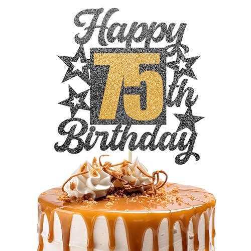 Happy 75th Birthday Cake Topper - Cheers to 75 Years Black Gold Glitter - 75 & Fabulous Cake Decoration - Kids Birthday Cake Topper for Girls or Boys - Party Supplies Happy 75th Birthday Cake Topper - Cheers to 75 Years Black Gold Glitter - 75 & Fabulous Cake Decoration - Kids Birthday Cake Topper for Girls or Boys - Party Supplies von TOYVENTURES
