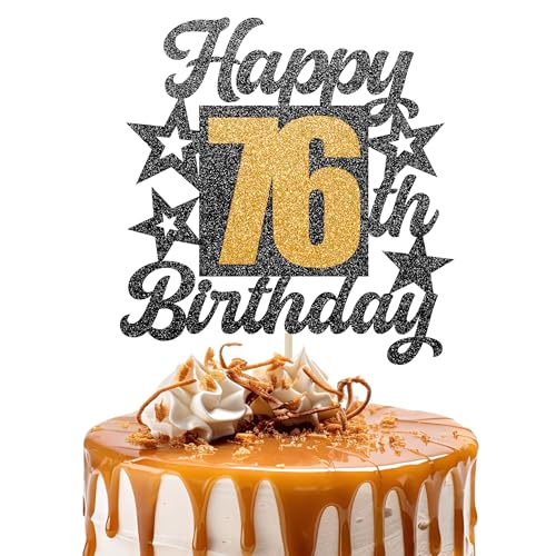 Happy 76th Birthday Cake Topper - Cheers to 76 Years Black Gold Glitter - 76 & Fabulous Cake Decoration - Kids Birthday Cake Topper for Girls or Boys - Party Supplies Happy 76th Birthday Cake Topper - Cheers to 76 Years Black Gold Glitter - 76 & Fabulous Cake Decoration - Kids Birthday Cake Topper for Girls or Boys - Party Supplies von TOYVENTURES