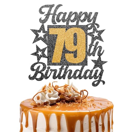 Happy 79th Birthday Cake Topper - Cheers to 79 Years Black Gold Glitter - 79 & Fabulous Cake Decoration - Kids Birthday Cake Topper for Girls or Boys - Party Supplies Happy 79th Birthday Cake Topper - Cheers to 79 Years Black Gold Glitter - 79 & Fabulous Cake Decoration - Kids Birthday Cake Topper for Girls or Boys - Party Supplies von TOYVENTURES