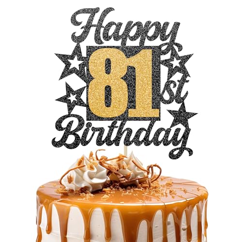 Happy 81st Birthday Cake Topper - Cheers to 81 Years Black Gold Glitter - 81 & Fabulous Cake Decoration - Kids Birthday Cake Topper for Girls or Boys - Party Supplies Happy 81st Birthday Cake Topper - Cheers to 81 Years Black Gold Glitter - 81 & Fabulous Cake Decoration - Kids Birthday Cake Topper for Girls or Boys - Party Supplies von TOYVENTURES