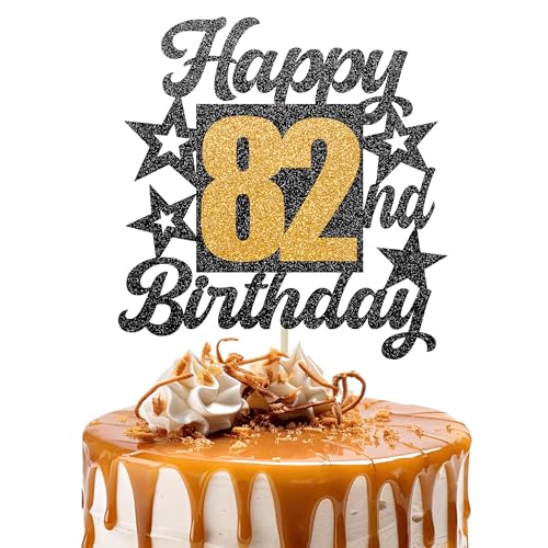 Happy 82nd Birthday Cake Topper - Cheers to 82 Years Black Gold Glitter - 82 & Fabulous Cake Decoration - Kids Birthday Cake Topper for Girls or Boys - Party Supplies Happy 82nd Birthday Cake Topper - Cheers to 82 Years Black Gold Glitter - 82 & Fabulous Cake Decoration - Kids Birthday Cake Topper for Girls or Boys - Party Supplies von TOYVENTURES