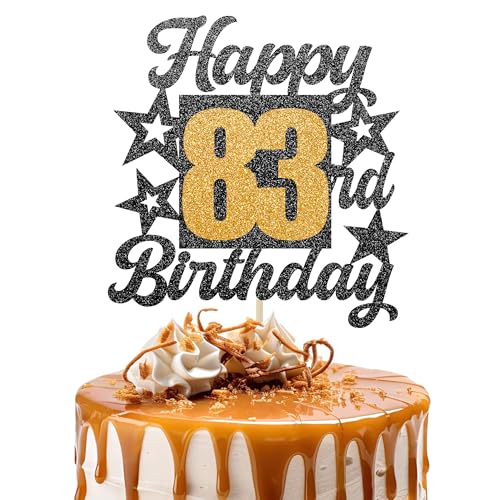 Happy 83rd Birthday Cake Topper - Cheers to 83 Years Black Gold Glitter - 83 & Fabulous Cake Decoration - Kids Birthday Cake Topper for Girls or Boys - Party Supplies Happy 83rd Birthday Cake Topper - Cheers to 83 Years Black Gold Glitter - 83 & Fabulous Cake Decoration - Kids Birthday Cake Topper for Girls or Boys - Party Supplies von TOYVENTURES