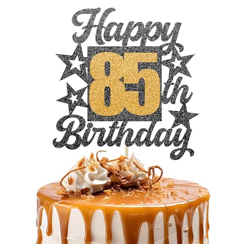 Happy 85th Birthday Cake Topper - Cheers to 85 Years Black Gold Glitter - 85 & Fabulous Cake Decoration - Kids Birthday Cake Topper for Girls or Boys - Party Supplies Happy 85th Birthday Cake Topper - Cheers to 85 Years Black Gold Glitter - 85 & Fabulous Cake Decoration - Kids Birthday Cake Topper for Girls or Boys - Party Supplies von TOYVENTURES