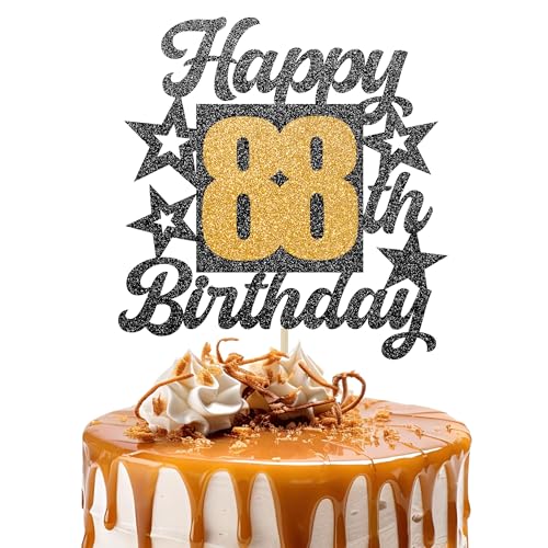 Happy 88th Birthday Cake Topper - Cheers to 88 Years Black Gold Glitter - 88 & Fabulous Cake Decoration - Kids Birthday Cake Topper for Girls or Boys - Party Supplies Happy 88th Birthday Cake Topper - Cheers to 88 Years Black Gold Glitter - 88 & Fabulous Cake Decoration - Kids Birthday Cake Topper for Girls or Boys - Party Supplies von TOYVENTURES