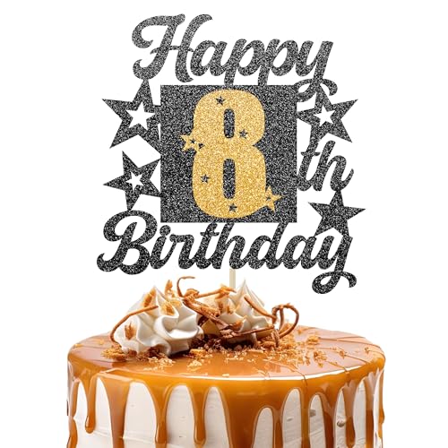 Happy 8th Birthday Cake Topper - Cheers to 8 Years Black Gold Glitter - 8 & Fabulous Cake Decoration - Kids Birthday Cake Topper for Girls or Boys - Party Supplies Happy 8th Birthday Cake Topper - Cheers to 8 Years Black Gold Glitter - 8 & Fabulous Cake Decoration - Kids Birthday Cake Topper for Girls or Boys - Party Supplies von TOYVENTURES