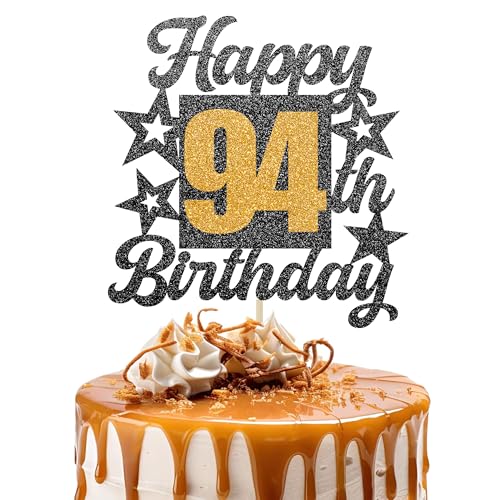 Happy 94th Birthday Cake Topper - Cheers to 94 Years Black Gold Glitter - 94 & Fabulous Cake Decoration - Kids Birthday Cake Topper for Girls or Boys - Party Supplies Happy 94th Birthday Cake Topper - Cheers to 94 Years Black Gold Glitter - 94 & Fabulous Cake Decoration - Kids Birthday Cake Topper for Girls or Boys - Party Supplies von TOYVENTURES