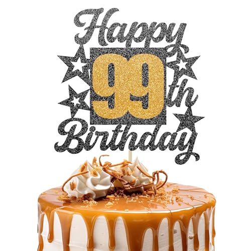 Happy 99th Birthday Cake Topper - Cheers to 99 Years Black Gold Glitter - 99 & Fabulous Cake Decoration - Kids Birthday Cake Topper for Girls or Boys - Party Supplies Happy 99th Birthday Cake Topper - Cheers to 99 Years Black Gold Glitter - 99 & Fabulous Cake Decoration - Kids Birthday Cake Topper for Girls or Boys - Party Supplies von TOYVENTURES