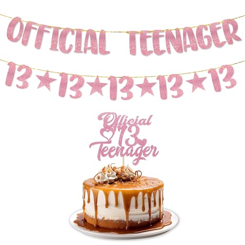 TOYVENTURES 13 Geburtstag Dekorationen - Offizielles Teenager Glitzer Banner mit Zahl 13 Girlande und Tortenaufsatz | Partyzubehör, Ideen, Geschenke für Mädchen & Jungen | Vorbespanntes von TOYVENTURES