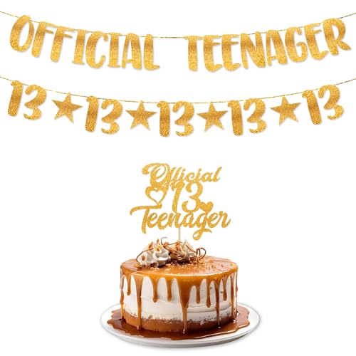 TOYVENTURES 13 Geburtstag Dekorationen - Offizielles Teenager Glitzer Banner mit Zahl 13 Girlande und Tortenaufsatz | Partyzubehör, Ideen, Geschenke für Mädchen & Jungen | Vorbespanntes von TOYVENTURES