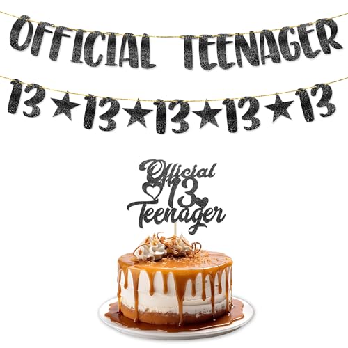 TOYVENTURES 13 Geburtstag Dekorationen - Offizielles Teenager Glitzer Banner mit Zahl 13 Girlande und Tortenaufsatz | Partyzubehör, Ideen, Geschenke für Mädchen & Jungen | Vorbespanntes von TOYVENTURES