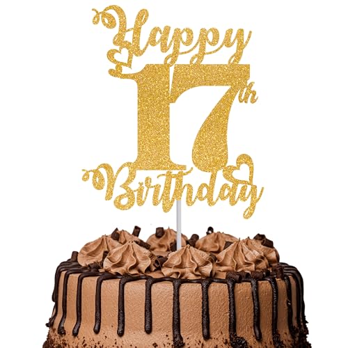 Tortenaufsatz "Happy 17th Birthday", glitzernd, "Cheers to 17 Years", Kuchendekoration, 17. Geburtstag, Party-Kuchendekoration, goldfarben, 1 Stück Tortenaufsatz "Happy 17th Birthday", glitzernd, "Cheers to 17 Years", Kuchendekoration, 17. Geburtstag, Party-Kuchendekoration, goldfarben, 1 Stück von TOYVENTURES