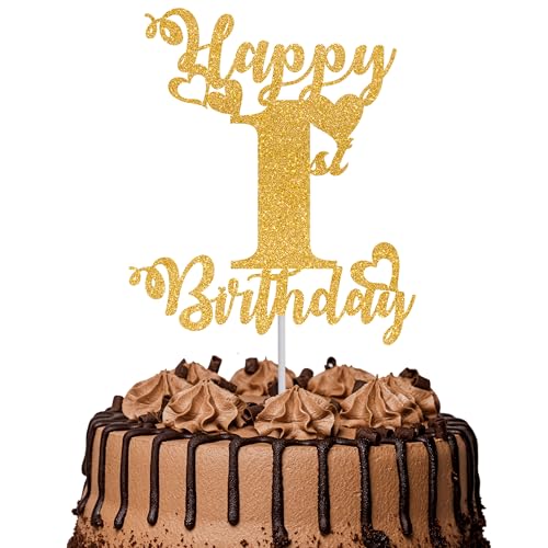Tortenaufsatz "Happy 1st Birthday", glitzernd, "Cheers to 1 Year", 1 fabelhafte Kuchendekoration für den 1. Geburtstag, Kuchendekoration, goldfarben, 1 Stück Tortenaufsatz "Happy 1st Birthday", glitzernd, "Cheers to 1 Year", 1 fabelhafte Kuchendekoration für den 1. Geburtstag, Kuchendekoration, goldfarben, 1 Stück von TOYVENTURES