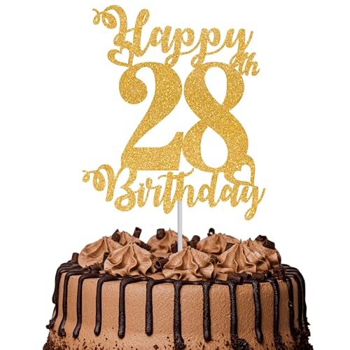 Tortenaufsatz "Happy 28th Birthday", glitzernd, Aufschrift "Cheers to 28 Years", Kuchendekoration für 28. Geburtstag, Kuchendekoration, goldfarben, 1 Stück Tortenaufsatz "Happy 28th Birthday", glitzernd, Aufschrift "Cheers to 28 Years", Kuchendekoration für 28. Geburtstag, Kuchendekoration, goldfarben, 1 Stück von TOYVENTURES