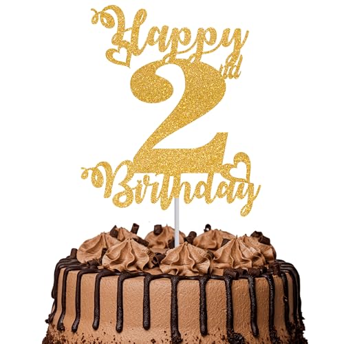 Tortenaufsatz "Happy 2nd Birthday", glitzernd, Aufschrift "Cheers to 2 Years", 2 tolle Kuchendekorationen für Happy 2nd Birthday Party, Kuchendekorationen, Zubehör, goldfarben, 1 Stück Tortenaufsatz "Happy 2nd Birthday", glitzernd, Aufschrift "Cheers to 2 Years", 2 tolle Kuchendekorationen für Happy 2nd Birthday Party, Kuchendekorationen, Zubehör, goldfarben, 1 Stück von TOYVENTURES